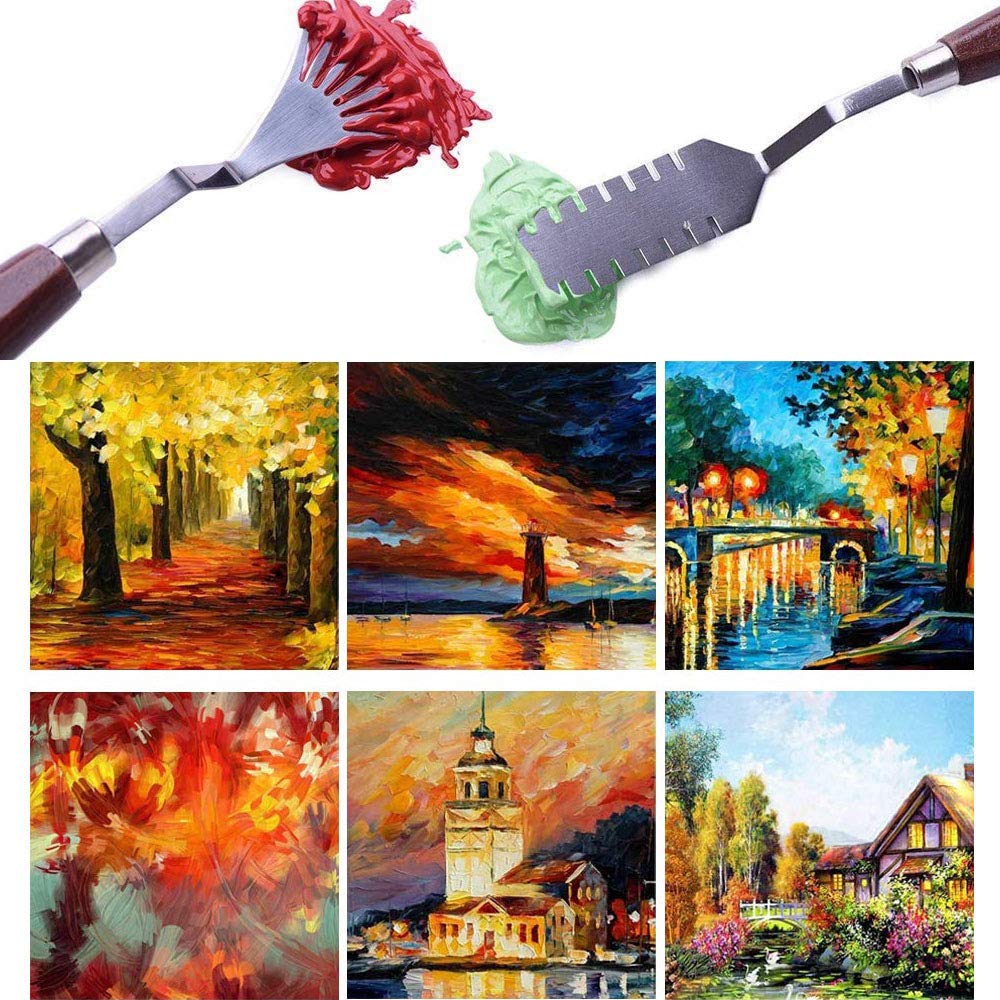 NWFashion Wood Handle Palette Knives 9 Piece Create Texture Spatulas for FX Special Effects (Steel Knife 9pcs) NWFashion