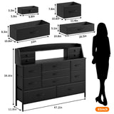 Fixwal Black Nursery Dresser for Bedroom with 13 Drawers, Fabric Chest of Drawers with PU Finish for Kids, Boys, Adults, Nursery, Living Room, Closet, Entryway, Hallway (No LED Lights) Fixwal