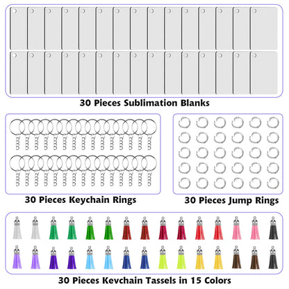 Sibba 120Pcs Sublimation Keychain Blanks Bulk, MDF Rectangle Sublimation Blanks with Tassels Keychain Rings & Jump Rings, Double Side Heat Transfer Blanks for DIY Keychain Crafting