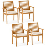 Tangkula Patio Wood Dining Chairs Set of 4, Outdoor Acacia Armchairs w/Removable Padded Cushion, Slatted Backrest, 400 LBS Weight Capacity, for Garden, Poolside, Yard (2) Tangkula