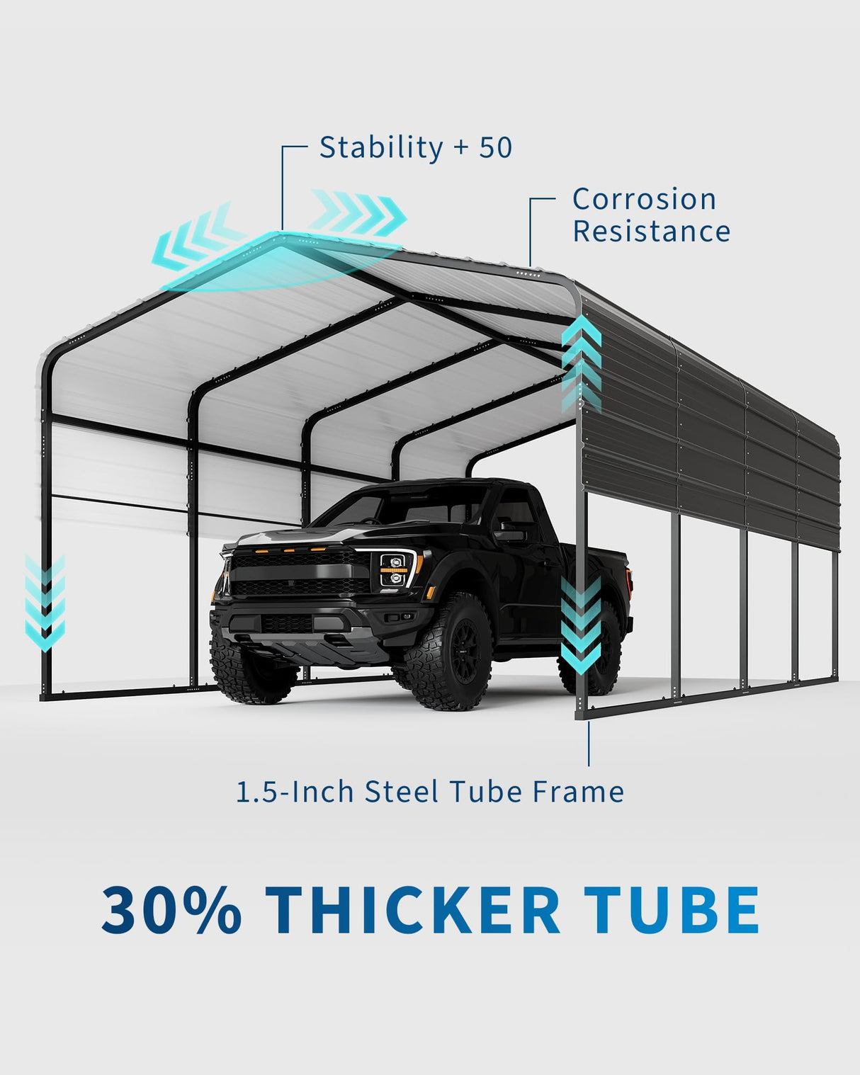 KOKEBREN Metal Carport, Outdoor Car Port Canopy with Reinforced Base and Galvanized Steel Roof, Heavy Duty Garage Car Shelter Shade for SUV, Truck, Boats, 13x20 FT KOKEBREN