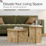 Burl Wood Round Nesting Coffee Tables - Modern Living Room Furniture - Organic Modern Drink Desk - Stylish Home Decor - 2 Piece Tables Set - Burl Top and Base Stead