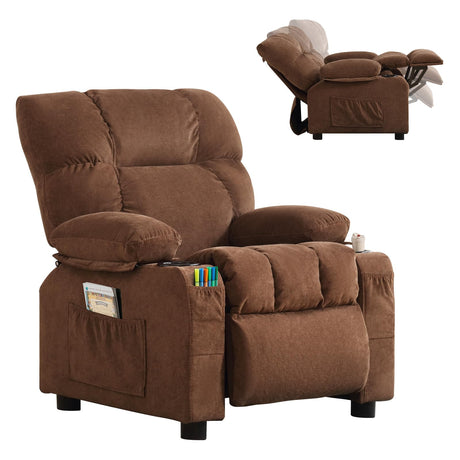 BOSMILLER Kids Recliner Chair， Push Back Toddler Recliner with Cup Holders & Side Pockets， Adjustable Footrest & Headrest Kids Sofa for Boys Girls 3+ Age Group (Deep Brown) BOSMILLER