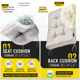 SUNROX Memory Foam Non Slip Rocking Chair Cushion, FadeShield Water Resistant Thicken Durable Tufted Pads, Set of Seat & Back Cushion with Ties for Indoor/Outdoor Rocker, 2 Piece, Cream SUNROX
