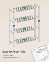 SONGMICS Bamboo Storage Shelf, 4-Tier Shelving Unit, Multifunctional, in The Entryway, Bathroom, Living Room, Balcony, Kitchen, 10.2 x 23.6 x 39.4 Inches, Natural UBCB034Y01 SONGMICS