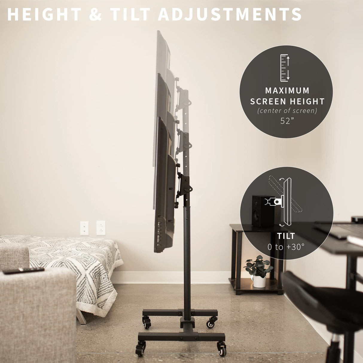 VIVO Mobile TV Display Stand for 13 to 42 inch LED LCD Flat Panel Screens, Rolling Floor Stand Height Adjustable Mount with Wheels STAND-TV07W VIVO