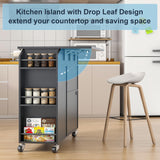 Kitchen Island with Drop Leaf, Rolling Kitchen Island with Power Outlet and Led Light Aufvolr