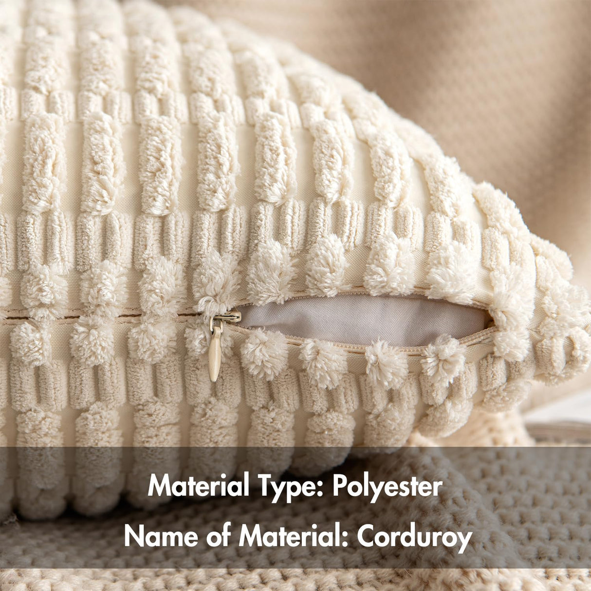 MIULEE Pack of 2 Corduroy Decorative Throw Pillow Covers 18x18 Inch Soft Boho Striped Pillow Covers Spring Modern Farmhouse Home Decor for Sofa Living Room Couch Bed Cream White MIULEE