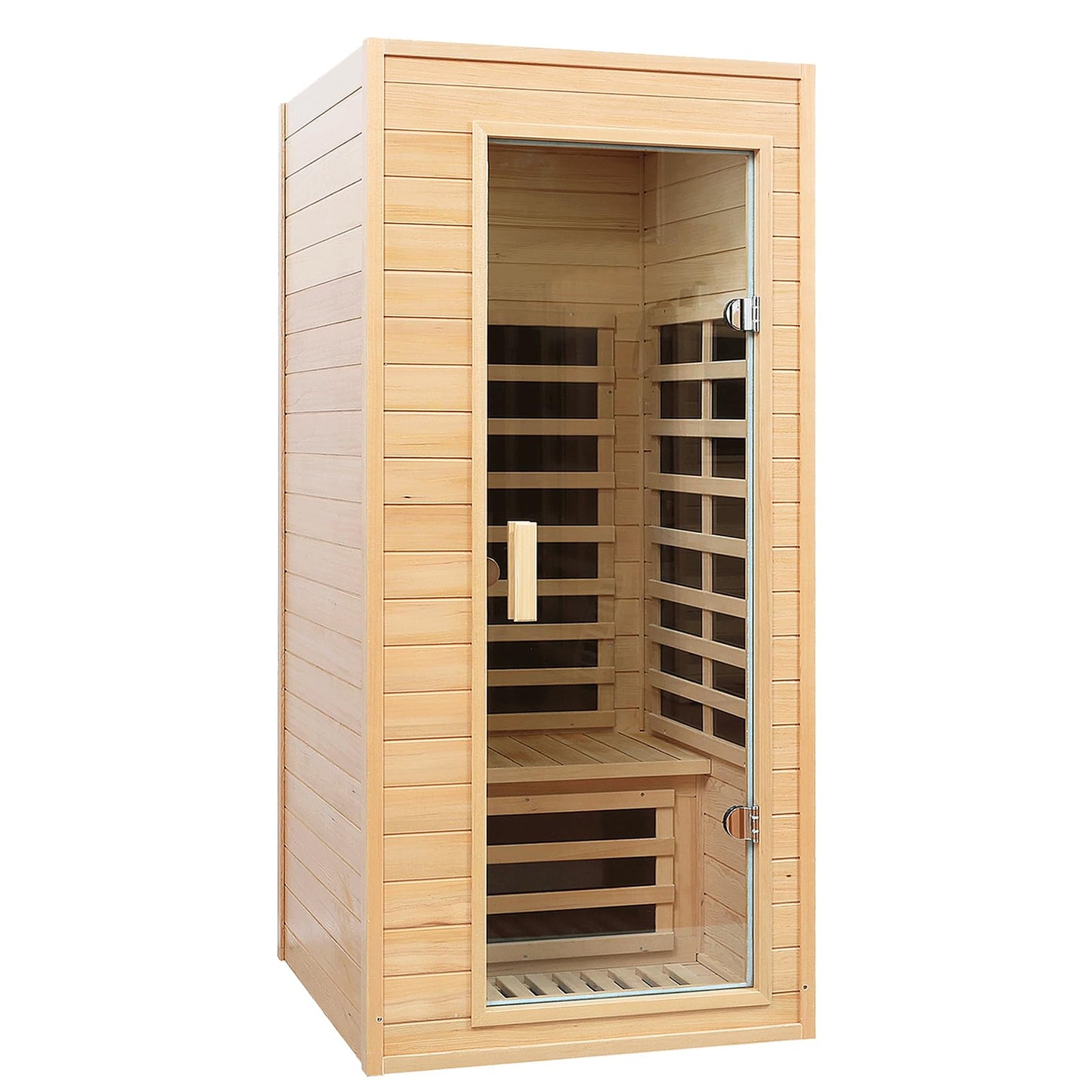 SALUSHEAT Far Infrared Sauna, 1 Person Infrared Sauna, Canadian Hemlock Wood 1290W Low-EMF Infrared Saunas for Home with Control Panel, Bluetooth Speakers, Reading Lamp