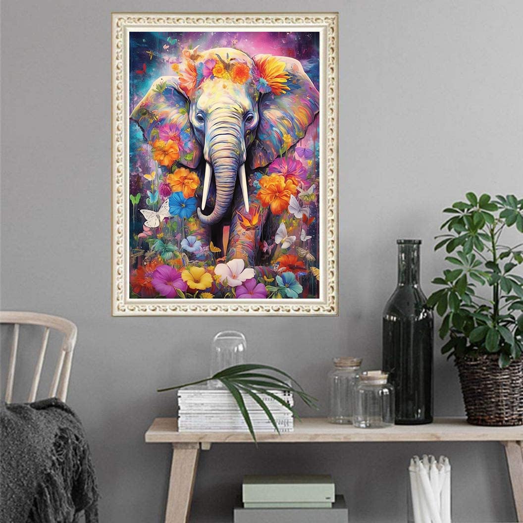 KEUASDV Diamond Painting Kits for Adults, Flower Elephant 5D DIY Diamond Art Kits Full Drill Diamond Dots for Gift Wall Decor and Relaxation Gem Arts 12x16 inch KEUASDV