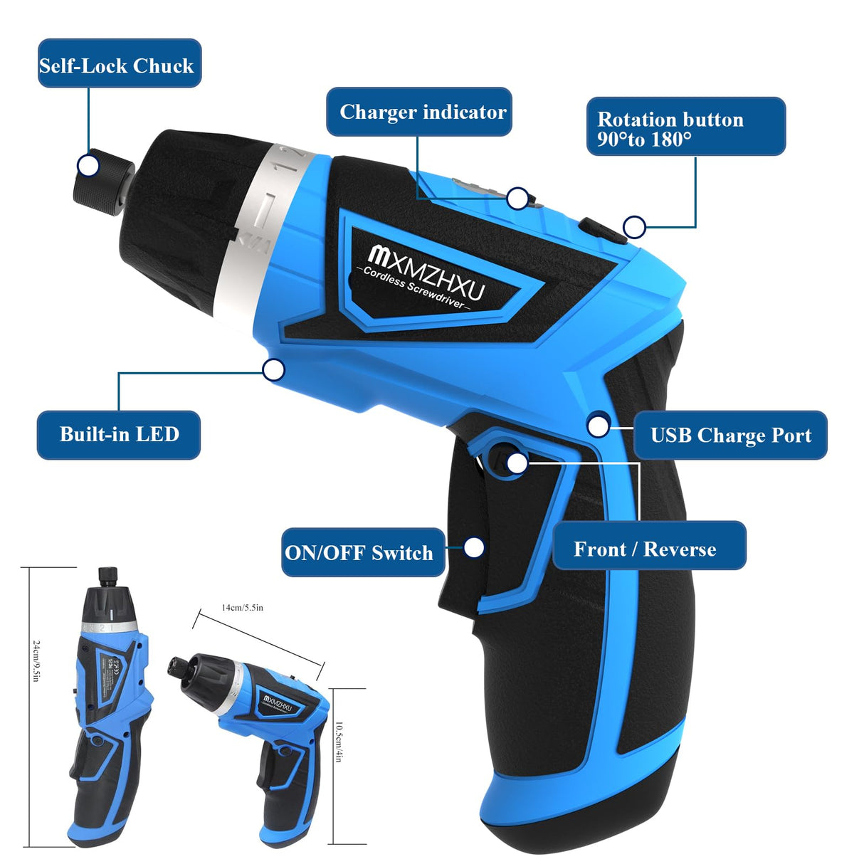 MXMZHXU Cordless Screwdriver, 8V Max 10Nm Electric Power Screwdriver with 47 Accessories, 6+1 Torque, Pivoting Handle, 2000mah Rechargeable Screw Gun & Bit Set with LED Light, Flexible Shaft MXMZHXU