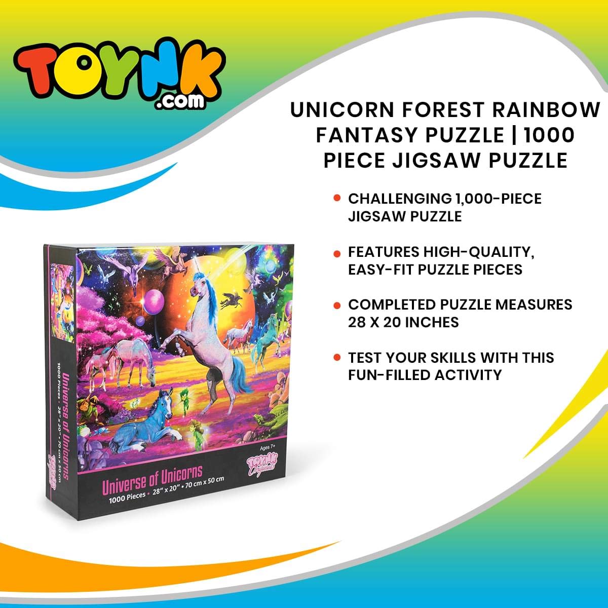 Universe of Unicorns Rainbow Fantasy Puzzle for Adults and Kids | 1000 Piece Jigsaw Puzzle Toy | Interactive Brain Teaser for Game Night | 28 x 20 Inches Toynk
