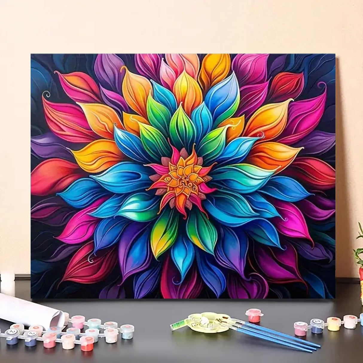 MaiMMaledy Paint by Numbers Kit for Adults Beginners Canvas Pictures with Framed Drawing Painting Acrylic Pigment with Wooden Triangle Easel Colorful Flowers 8Wx12L inch MaiMMaledy