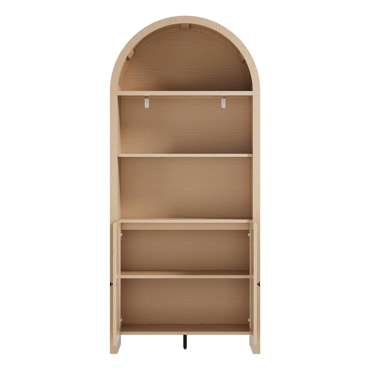 ChooChoo Arched Bookcase with Doors, 3-Tier Farmhouse Bookcase with Adjustable Shelf, Tall Arched Bookshelf for Office, Living Room, Natural ChooChoo