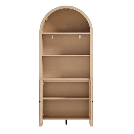 ChooChoo Arched Bookcase with Doors, 3-Tier Farmhouse Bookcase with Adjustable Shelf, Tall Arched Bookshelf for Office, Living Room, Natural ChooChoo