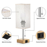 Wood Grain Bedside Table Lamps Set of 2 - Bedroom Lamps with 3 Color Temperatures (3000K/5000K/4000K), Two Square Nightstand Lamps with USB C + A Charging Ports, Pull Chain Small Night Light aooshine