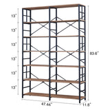 HOMISSUE 84" Industrial Double Wide 7-Tier Bookshelf in Rustic Brown HOMISSUE