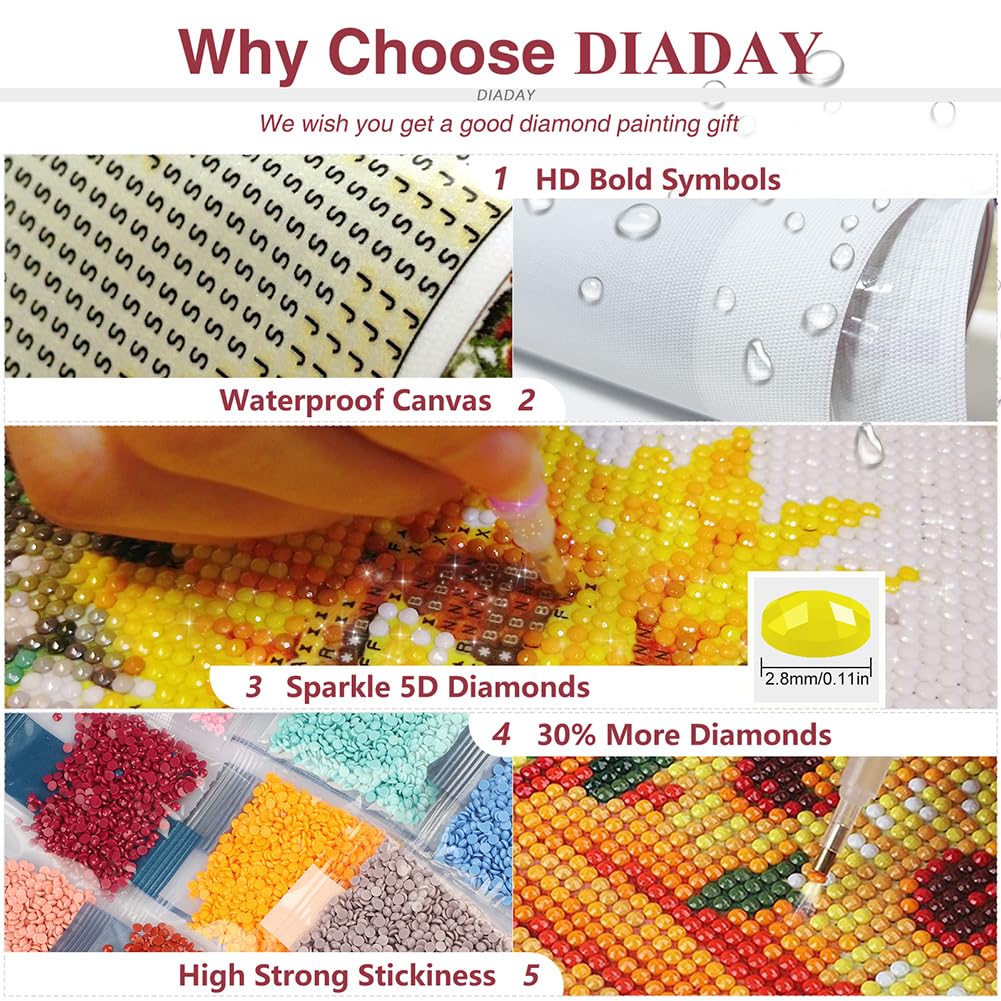 DIADAY Horse Diamond Art Kits for Adults 5D Full Drill Round Gem, Diamond Painting Kits for Beginners, DIY Dots Home Wall Decor Gift 12 x 12 Inches DIADAY