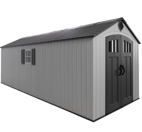 Lifetime Outdoor Storage Shed, 8x20 Ft, Gray, Resin Backyard Tool Shed with Lockable Doors and Weather-Resistant Panels Lifetime