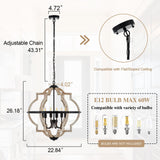 TACDANDM Farmhouse Chandelier for Dining Room Vintage Rustic Oak Distressed White 23'' 6-Light Wood Pendant Lighting Globe Hanging Ceiling Light Fixtures for Entryway Foyer Kitchen Living Room TACDANDM