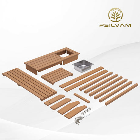 Psilvam Potting Bench, Poly Lumber Potting Table with Removable Stainless Steel Sink and Open Shelves, All-Weather Garden Table Work Station, Planting Table for Garden, Patio and Lawns (Teak Color) Psilvam