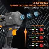 JEXUGK 1500Nm Impact Wrench, 1/2" 1107ft-lbs Cordless Impact Gun with 2 x 4.0Ah Battery, 21V High Torque Power Impact Driver with 6 Sockets,Pistola Llave De Impacto for Truck RV Car Heavy Construction JEXUGK