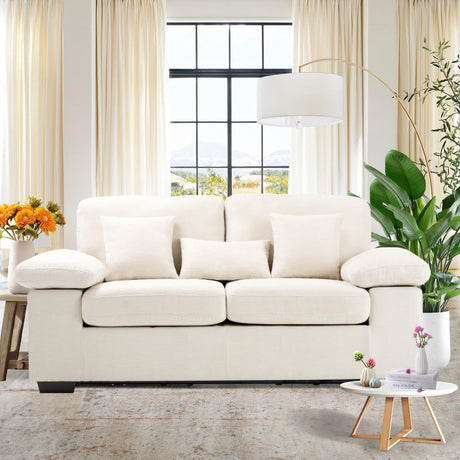 COLAMY Loveseat Sofa,73" Love Seat Couches Living Room Sofa with 3 Pillows,Upholstered Modern Comfy Chenille Seat Cushions Bedroom Couch,Beige COLAMY