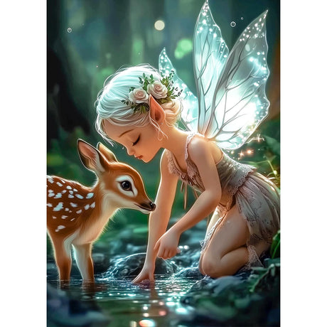 Lxmsja Fairy Diamond Art Kits for Adults, Forest Deer DIY Full Drill Diamond Painting Kits for Beginners, 5D Gem Art Crafts for Adults, Home Wall Decor 12x16 inch Lxmsja
