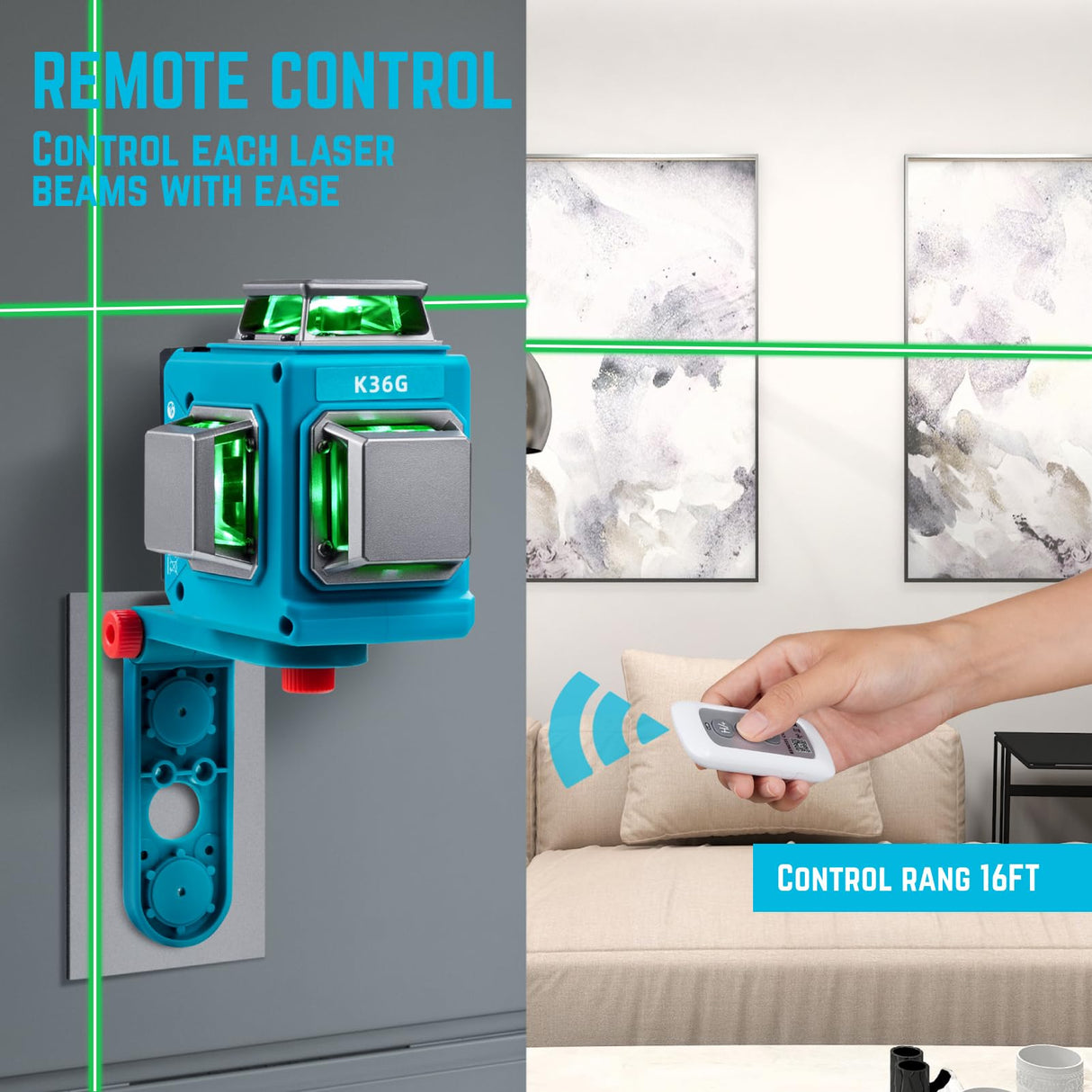 KEZERS Laser Level with Tripod,3 x 360 Self Leveling Laser Level, Green Laser Level Line Tool for Picture Hanging,Construction,Remote Controller,Rechargeable Battery,L-Bracket & Carry Pouch Included KEZERS