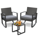 Noelse 3 Piece Wicker Patio Furniture Set, Outdoor Rocking Chairs, Outdoor Furniture with Table & Cushions, Patio Chairs Balcony Porch Furniture, Gray Noelse
