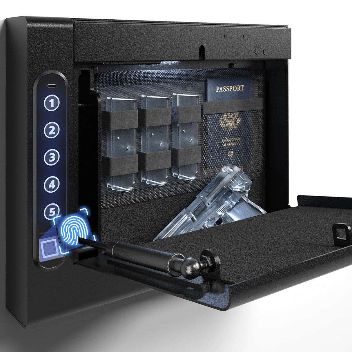 XDeer Wall Gun Safe, Biometric Gun Safes for Pistols, Quick-Access Handgun Safe with Fingerprint & Digital Key Pad, Pistol Safe for Home, Up to 1 Full-size pistol S008QG XDeer