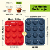 Vnray 2 Pack Silicone Muffin Baking Pan & Cupcake Tray 12 Cup - Nonstick Cake Molds/Tin, Silicon Bakeware, BPA Free, Dishwasher & Microwave Safe (12 Cup Size, Grey) Vnray