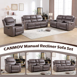 CANMOV Faux Leather Manual Reclining Sofa Furniture Set, Manual Recliner Chair, Manual Loveseat and 3 Seat Recliner Sofa Couch Set for Living Room,Grey CANMOV