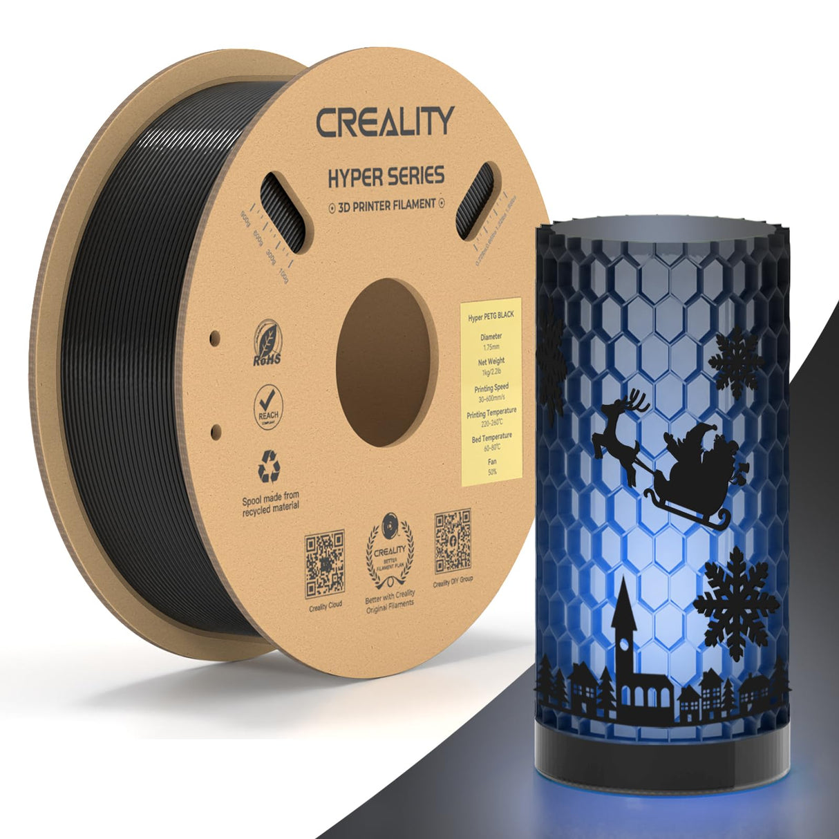 Official Creality Hyper PETG Filament, High Speed 600mm/s 3D Printer Filament PETG, 1kg(2.2lbs)/Spool 1.75mm, Dimensional Accuracy ± 0.05 mm (Black) Creality