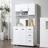 HOMCOM 66" Buffet with Hutch, Freestanding Kitchen Pantry with 2 Large Cabinets, 1 Pull Up Cabinet, 3 Drawers & Wide Countertop, White HOMCOM