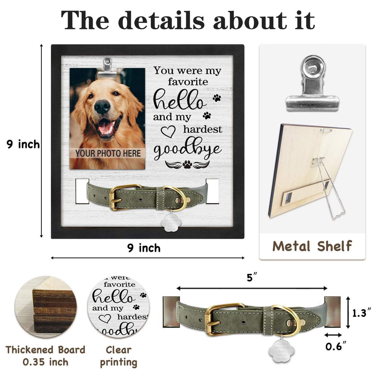 PUREFLY Dog Memorial Gifts for Loss of Dog, Loss of Dogs Sympathy Gift Pet Loss Sympathy Frame with Collar Holder, Pet Cat Remembrance Bereavement Gift PUREFLY
