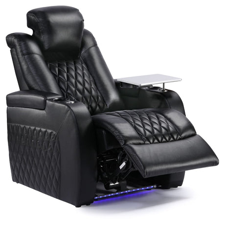 Weilianda Home Theater Seating Top Grain Leather Recliner Chair Dual Power Movie Gaming Sofa Electric Headrest with Tray Table Type-C USB Charge Cup Holders Black Weilianda