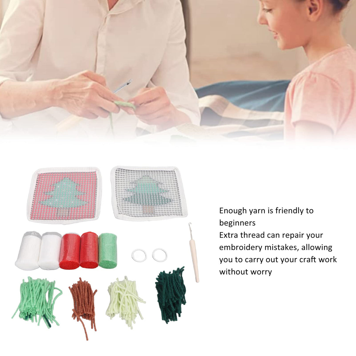 Tgoon Latch Hook Rug Kit , Christmas Tree Pattern Latch Hook Cup Mat Simple to Use Comfortable Touch Enough Quantity for DIY , Cute Mini Rug Sewing Set Latch Hook Kits for Kids Tgoon