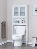 Spirich Over The Toilet Cabinet for Bathroom Storage, Above Toilet Storage Cabinet with Moru Tempered Glass Doors, White Spirich