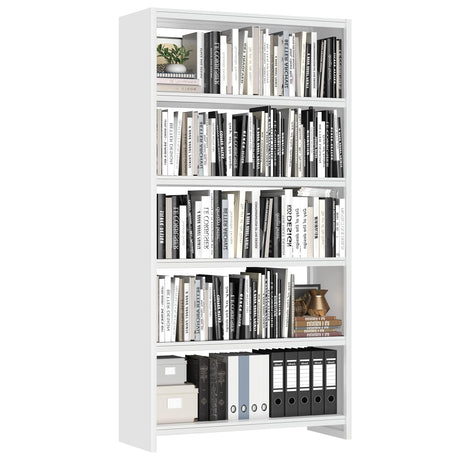 OSEILLC 5-Tier Bookshelf, White Bookshelf with Storage Shelves, Metal Bookshelves, 69" Tall Bookcase for Living Room, Library, Office, Bedroom, Including Book Stopper OSEILLC