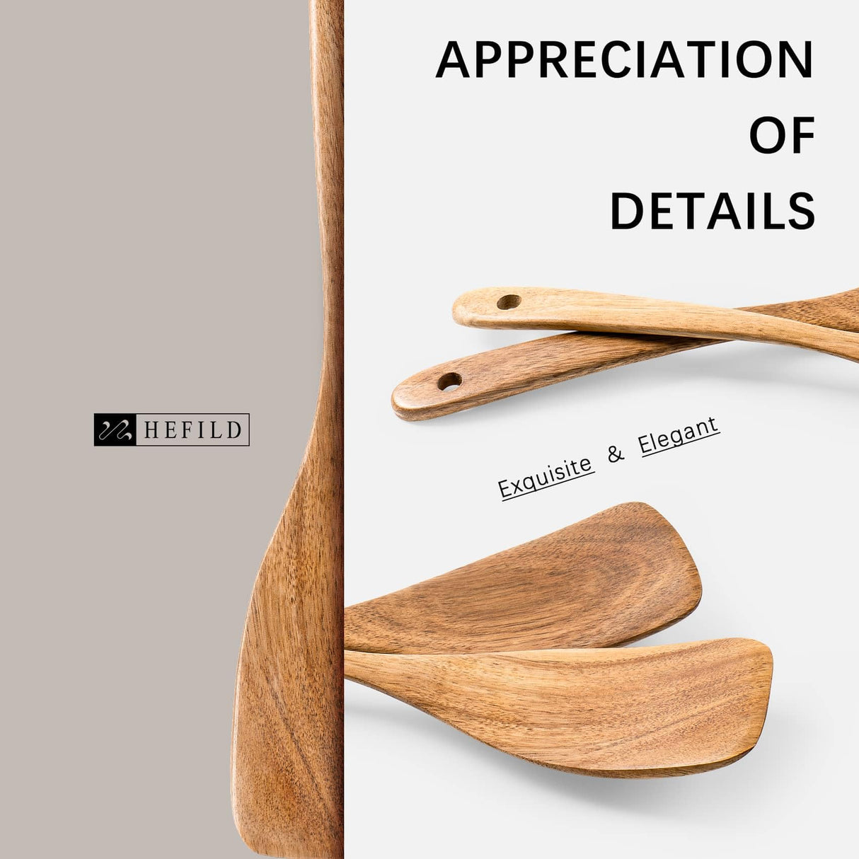 Hefild 2Pcs Curved Wooden Spatula for Cooking, 12.5inch Wood Turner for Frying, Non-Scratch Wood Flat Spurtle for Pan & Wok, Acacia Wooden Cooking Utensils for Non Stick Cookware, Long Handle Scraper Hefild