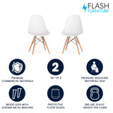 Flash Furniture Elon Series Plastic Modern Dining Chairs with Wooden Legs, Mid-Century Side Chairs for Dining Rooms and Offices, Set of 2, White Flash Furniture