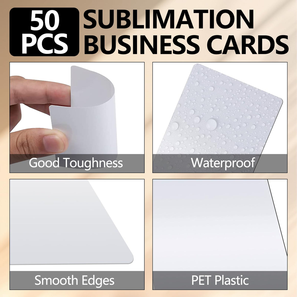 50PCS Sublimation Business Cards,3.34 x 2.12 x 0.014 Inch Blank Sublimation Card，PET Plastic Double sided Sublimation Business Cards for Color UV Print (0.35mm) (50) Cevhzoe