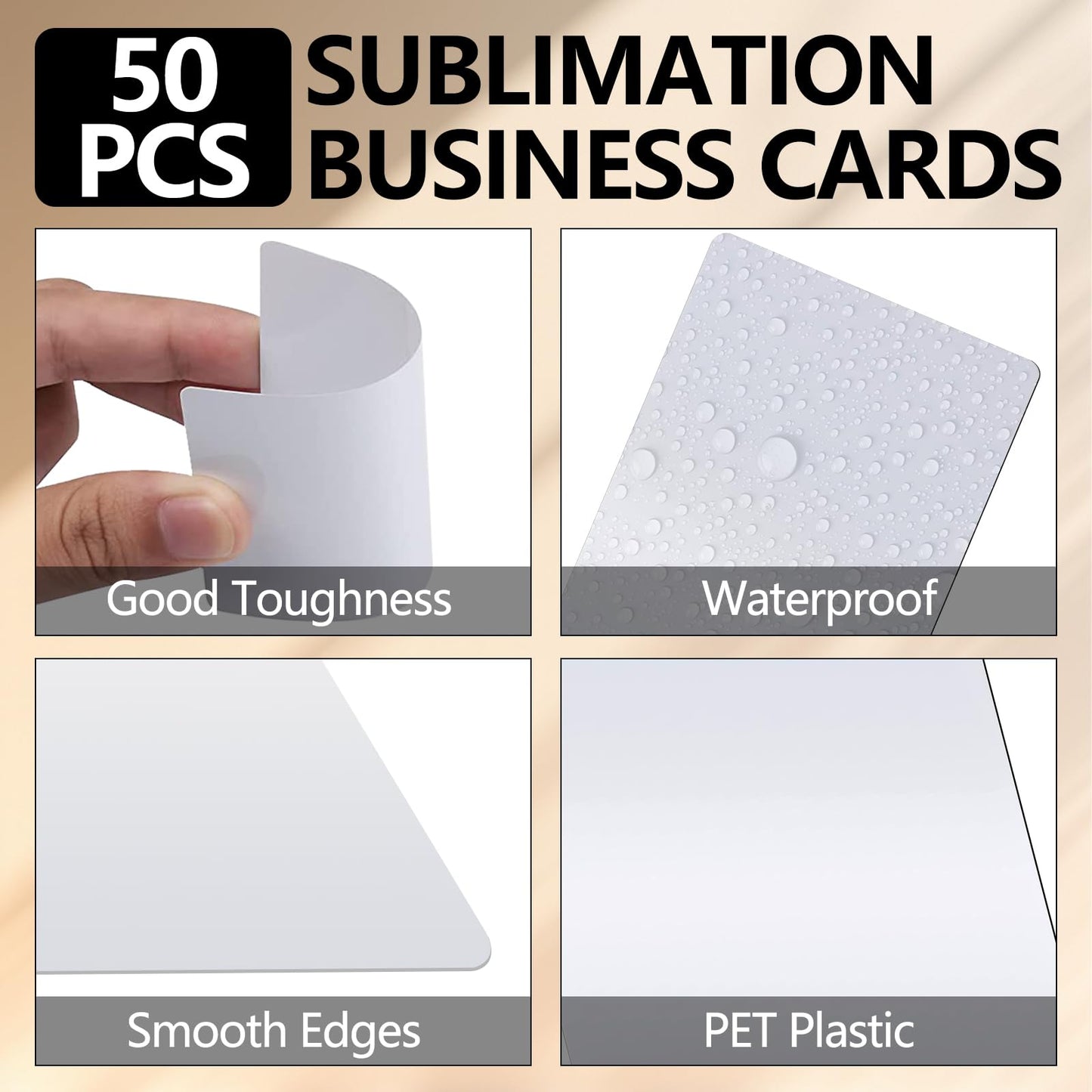 50PCS Sublimation Business Cards,3.34 x 2.12 x 0.014 Inch Blank Sublimation Card，PET Plastic Double sided Sublimation Business Cards for Color UV Print (0.35mm) (50)