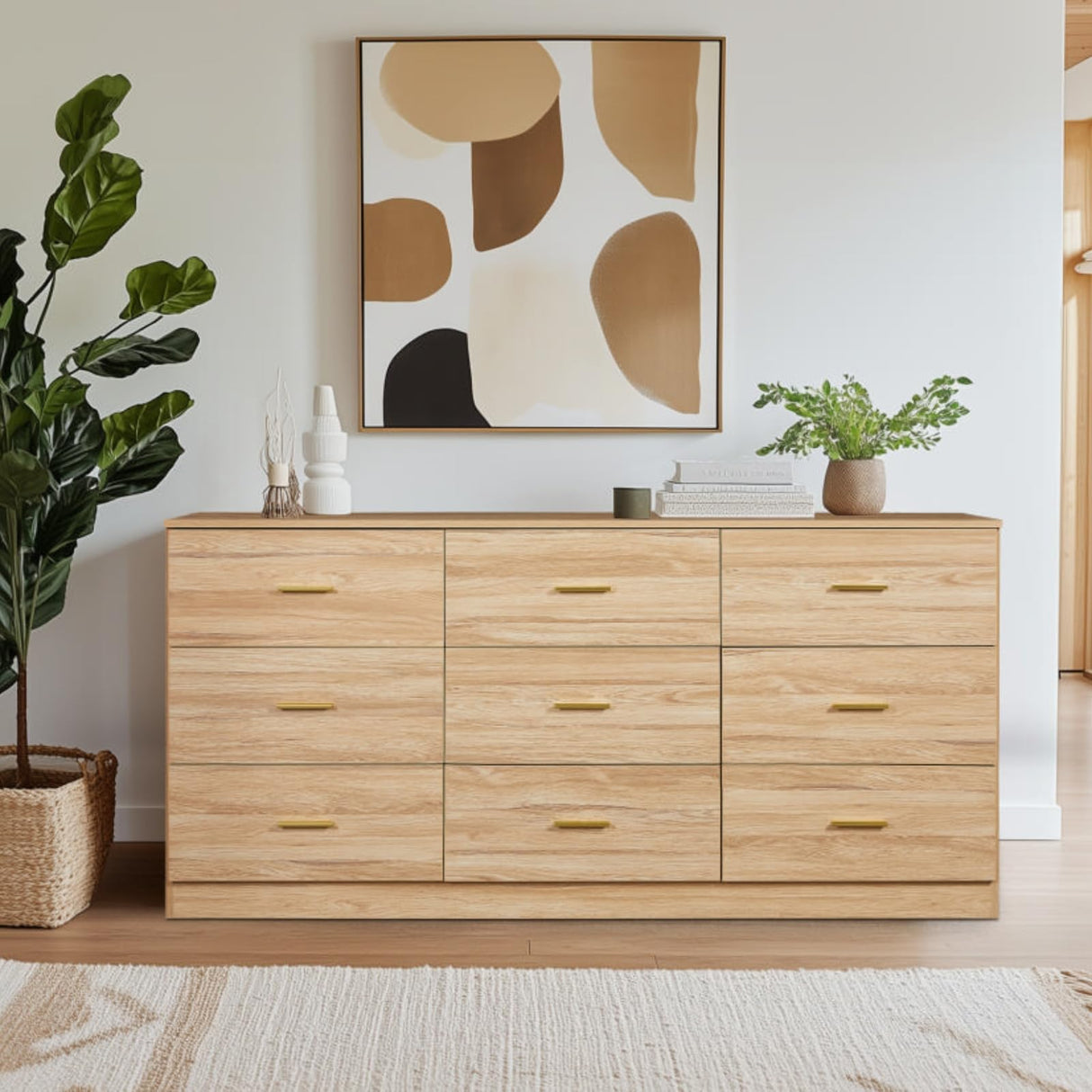 Mixcous 9 Drawer Dresser, 62.9" Large Deep Chest of Drawers,Wooden Dresser Storage Cabinet with 9 Drawers for Bedroom, Long Oak Dressers for Living Room, Hallway,Nursery Mixcous