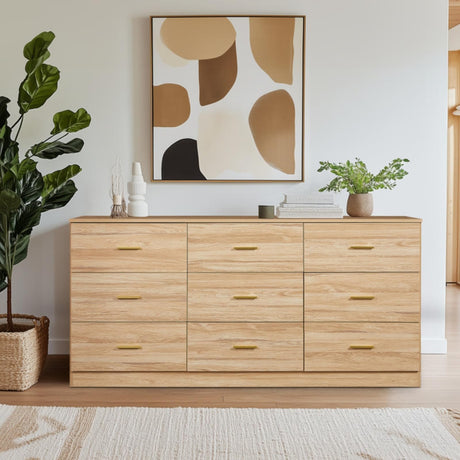 Mixcous 9 Drawer Dresser, 62.9" Large Deep Chest of Drawers,Wooden Dresser Storage Cabinet with 9 Drawers for Bedroom, Long Oak Dressers for Living Room, Hallway,Nursery Mixcous