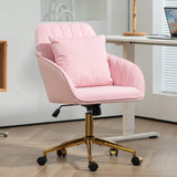 Modern Office Desk Chair with Back & Wheels for Makeup Room, Vanity Chair with Gold Legs & Pillow in Velvet, Home Computer Chairs for Indoor, 360°Swivel Office Chairs Adjustable Height (Pink) NTailed FOX