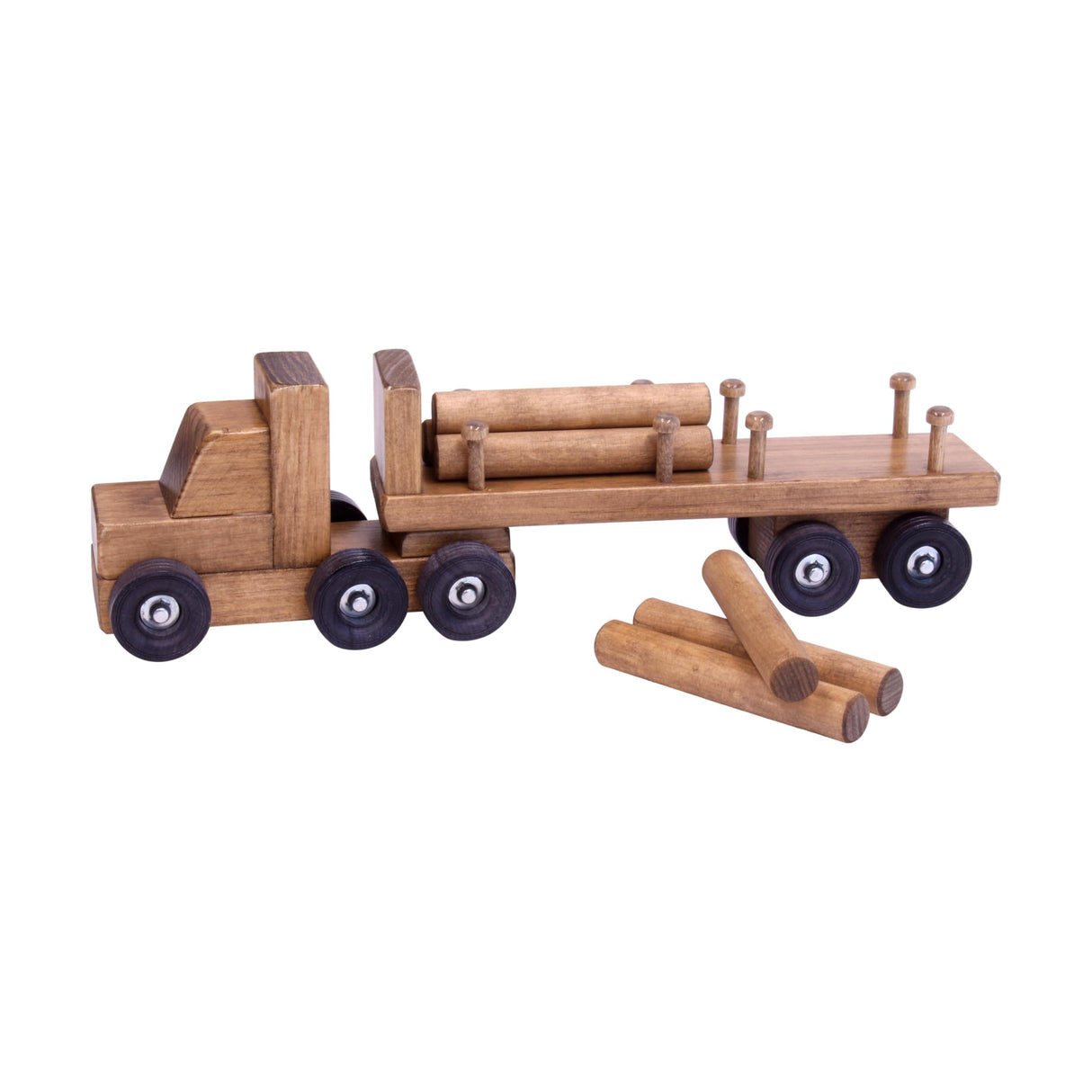 AmishToyBox.com Log Truck Wooden Toy - Amish-Made in Lancaster County, Pennsylvania - with 6 Removable Logs AmishToyBox.com