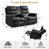 ZRNINR Loveseat Reclining Sofa, Home Theater Seating with Center Console, RV Recliner Sofa with Cup Holders and Pockets, Manual Double Seater Recliner for Living Room, Motor Home, Cinema(Black) ZRNINR