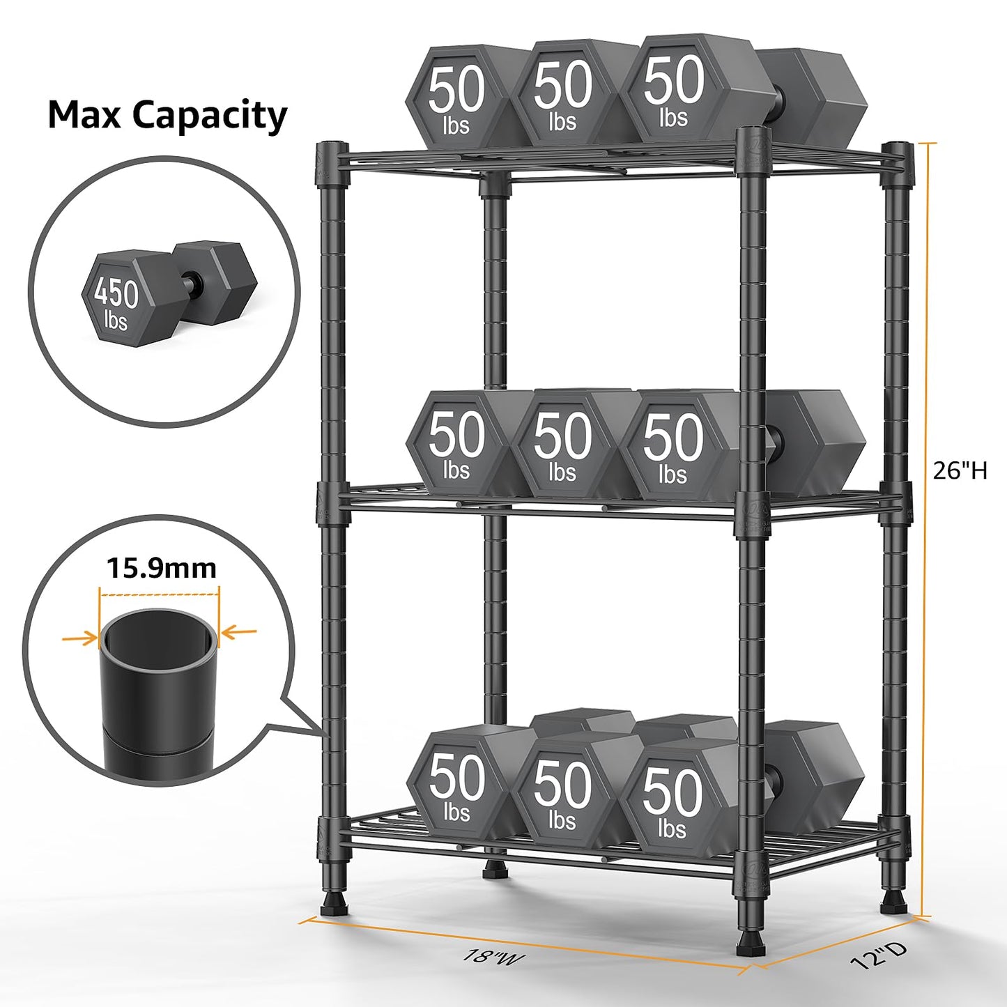 MZG 450 lbs Steel Storage Shelving 3-Tier Utility Shelving Unit Steel Organizer Wire Rack for Home,Kitchen,Office (11.8" D x 17.7" W x 26.3" H)